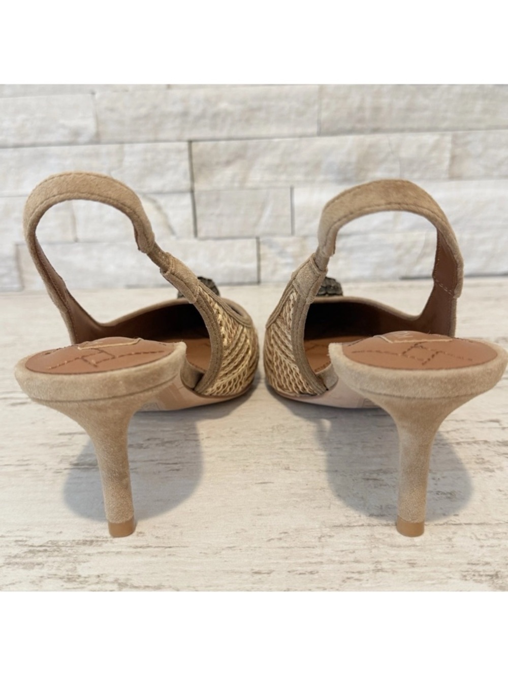 Kurt Geiger London Belgravia Slingback Raffia Woven Heels Beige Combo Size 36 EU - Picture 6 of 15